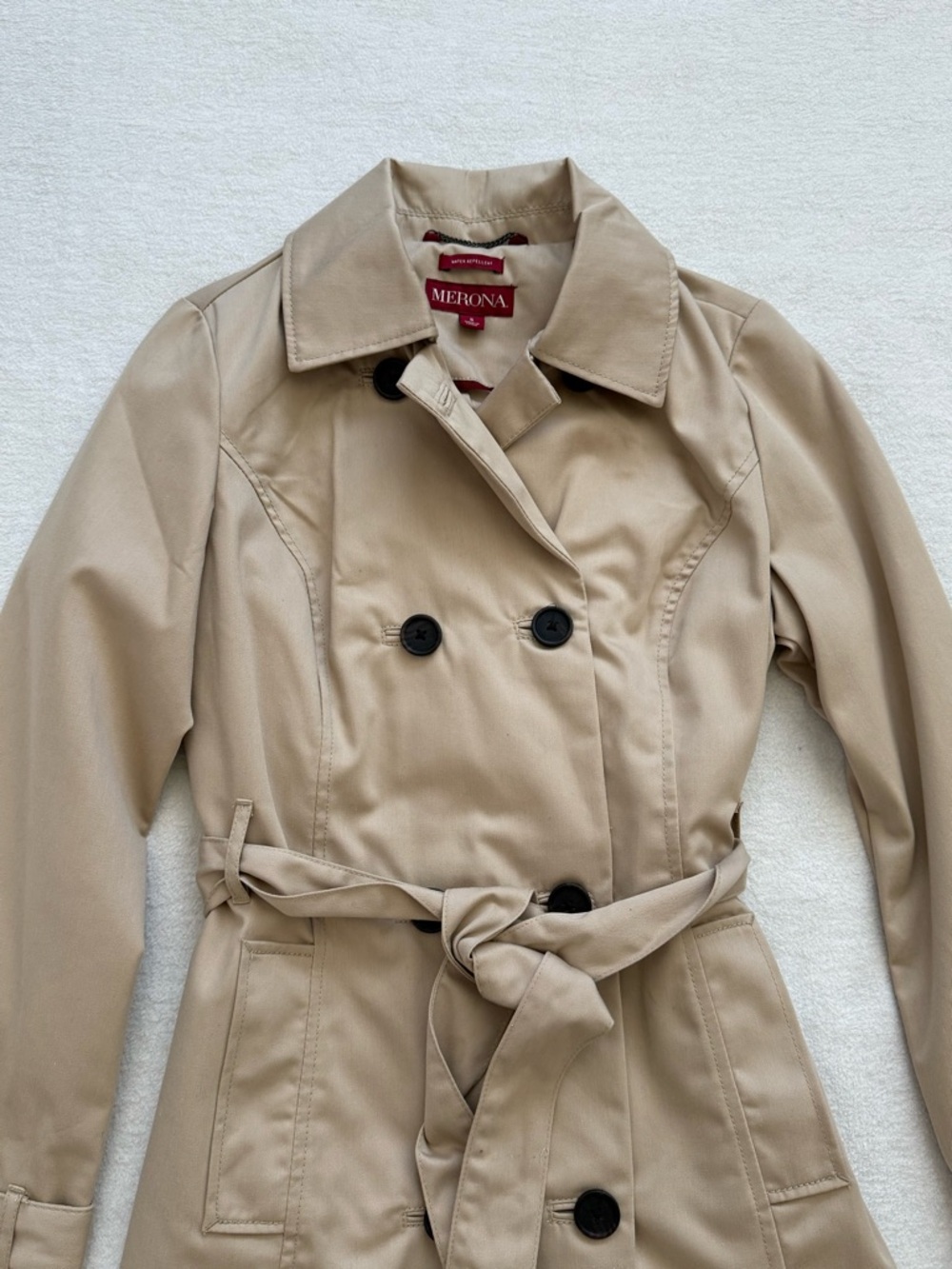 Tan Double Breasted Trench Coat Water Repellent Belted Size Small NWT Classic - Picture 3 of 13